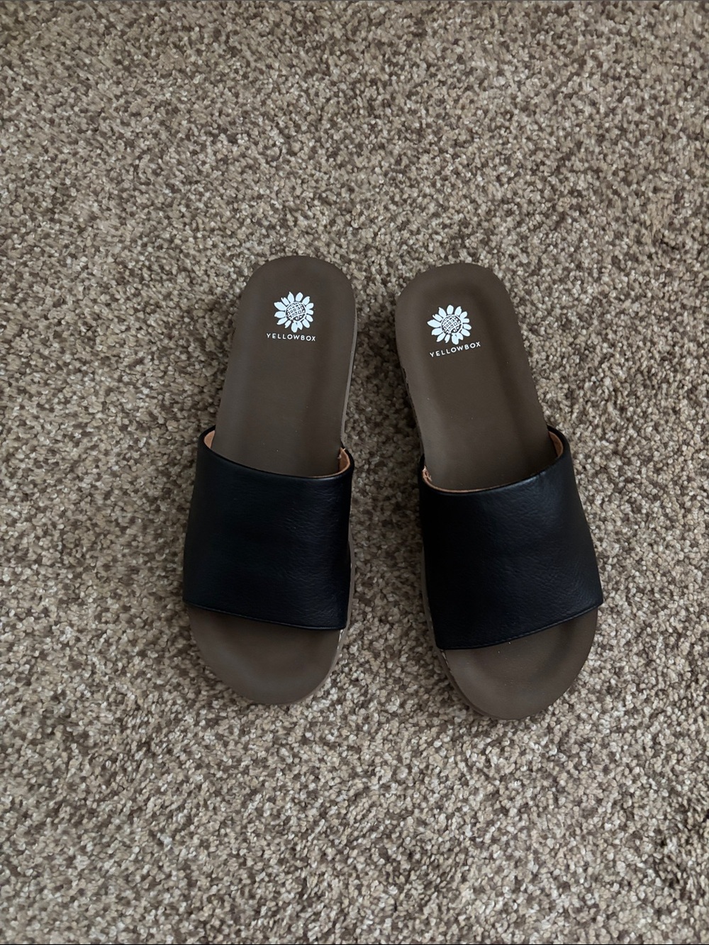 Yellow Box Black Slide Sandals 7.5